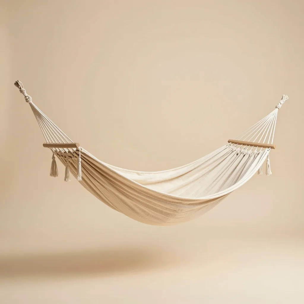 A natural single Mayan hammock on a light background