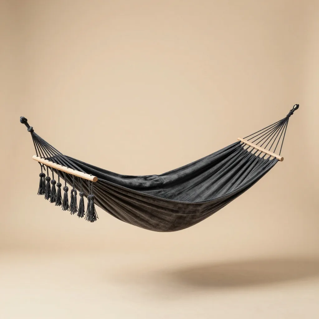 A charcoal garden Mayan hammock on a light background