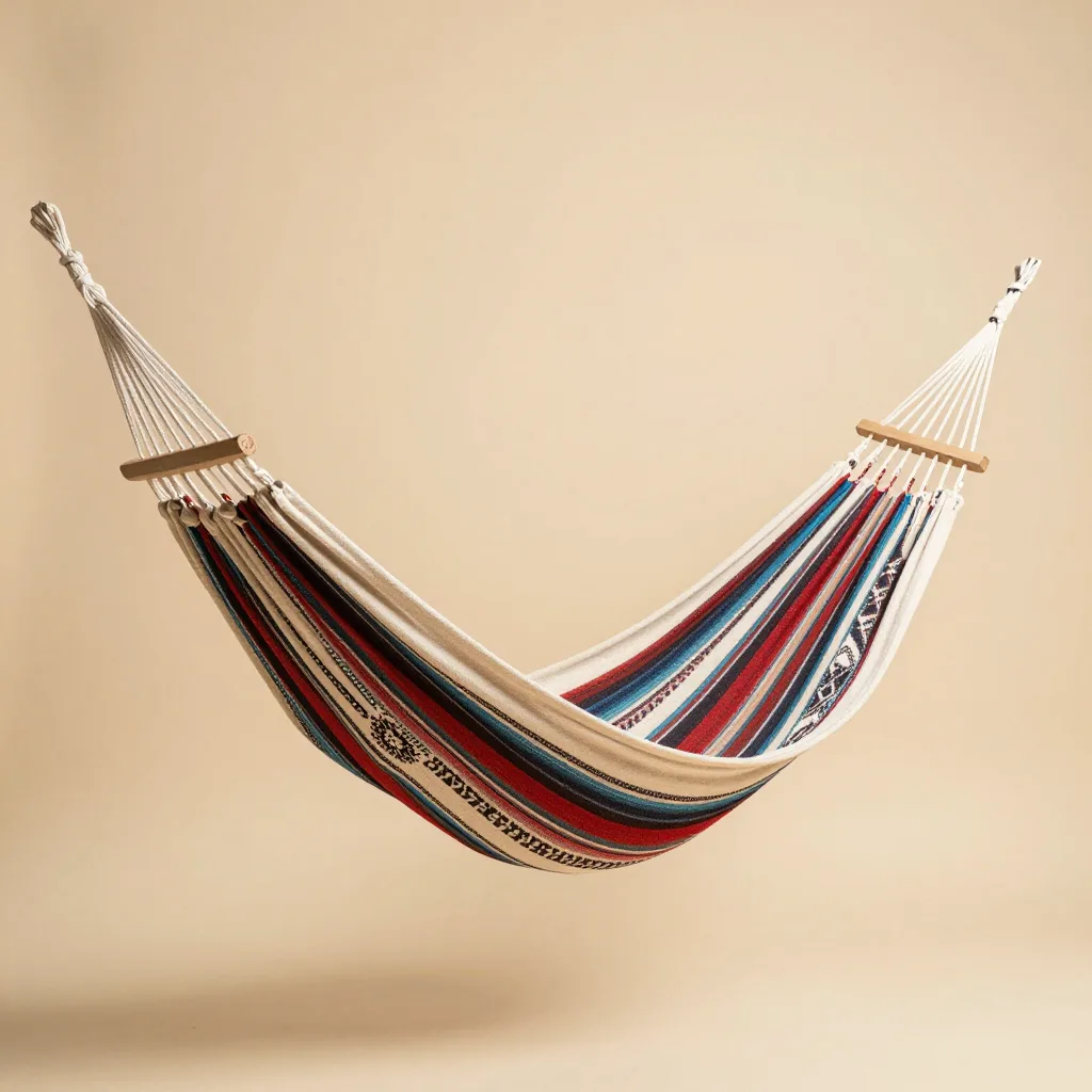 Two hand-woven Mayan hammocks on a light background